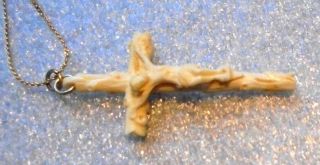 Fine Antique Carved Crucifix Pendant On Gold Plated Chain