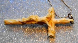 fine antique carved crucifix pendant on gold plated chain 2