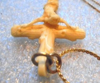 fine antique carved crucifix pendant on gold plated chain 5