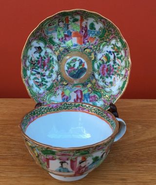 Antique Late 19th Century Chinese / Cantonese Porcelain Cup And Saucer