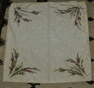 Vintage Embroidered Lavender On Cream Silk Cushion Cover - Project Due To Damage