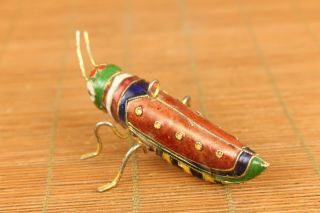 Ancient art chinese old Cloisonne Hand Carved locust Statue pendant decoration 2