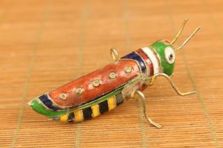 Ancient art chinese old Cloisonne Hand Carved locust Statue pendant decoration 3