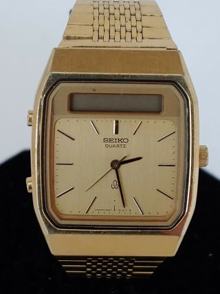Vintage Mens Seiko H556 - 5110 Analog / Digital Alarm Wrist Watch,  Gold,