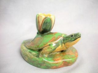 Antique Weller Coppertone Pottery Turtle Water Lily Candle Holder 1920’s (chip)