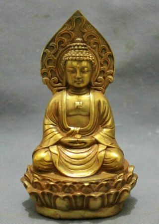 Collect Gold - Plated Bronze Pray Bless Shakyamuni Buddha Statue In Tibet 5.  5inch