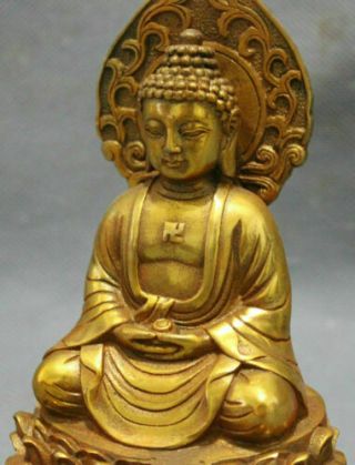 Collect gold - plated bronze pray bless shakyamuni Buddha statue in Tibet 5.  5inch 5