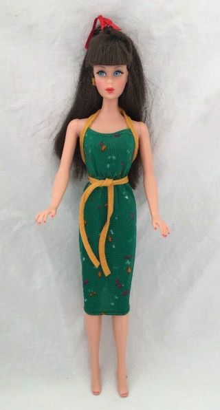 Vintage Barbie Doll Best Buy Fashion 3638 Green Gold Ties Halter Dress