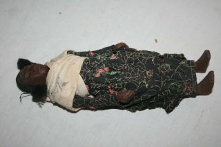 Vintage African American Carved Wooden Doll in Dress 3