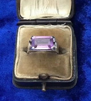 Antique Art Deco Solid Silver & Real Natural Amethyst Ring