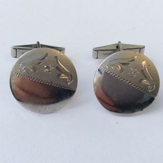 Vintage Sterling Silver Etched Floral Cufflinks Mens Jewellery 7.  21 G