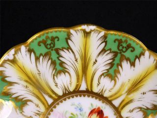 N978 ANTIQUE ENGLISH RIDGWAY PORCELAIN CUP & SAUCERS FLOWERS GREEN ACANTHUS 5