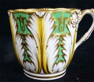 N978 ANTIQUE ENGLISH RIDGWAY PORCELAIN CUP & SAUCERS FLOWERS GREEN ACANTHUS 7