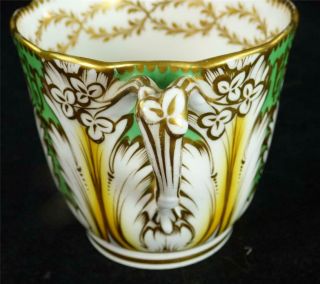 N978 ANTIQUE ENGLISH RIDGWAY PORCELAIN CUP & SAUCERS FLOWERS GREEN ACANTHUS 8