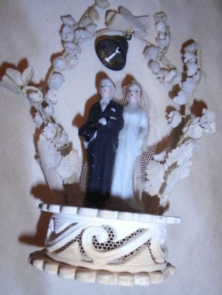 Vintage 1930s 40s Bisque Bride & Groom Wedding Cake Topper Sugar Base