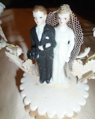 VINTAGE 1930s 40s BISQUE BRIDE & GROOM WEDDING CAKE TOPPER SUGAR BASE 7
