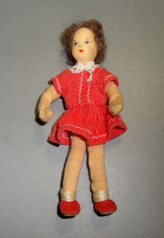 Vintage Erna Meyer Stockinette German Dollhouse Doll Girl Red Dress
