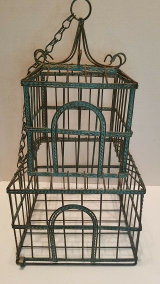 Antique Hand Forged Hanging Wire Bird Cage - Natural Green Patina 16 " X8 " X8 " See