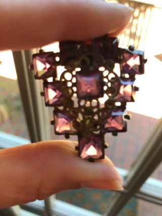 Vintage Antique Open Back Amethyst Crystal Glass Purple Dress Fur Clip