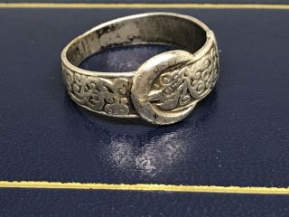 Antique Hallmarked Dublin Ireland Sterling Silver Ornate Buckle Ring (sz.  5)