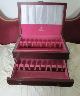 Antique Mahogany Wooden Flatware Storage Box Chest W/drawer 4 Silverware