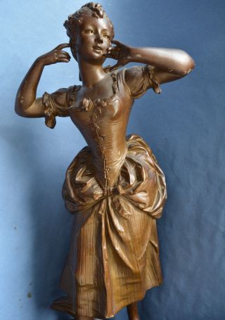 Vintage Bronze Clock Statue Of Woman