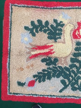 Primitive Antique American Hand Made Hooked Rug on Burlap Mat DOVES 36 