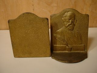 A Quality Antique Dimpled Brass Bronze Henry W Longfellow Bookends Book Ends