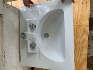Crane Marcia White Vintage Bathroom Sink (1959) w/Original Crane Faucet 2