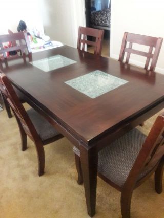 5 Piece Burgundy Dining Room Set With Glass In