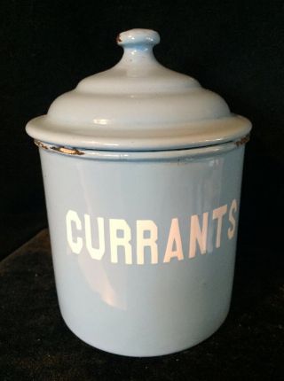 Antique Light Blue Enamel / Granite Ware Currants Canister