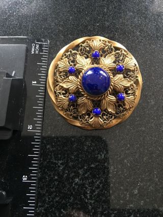 Antique Vintage Czech Filigree And Lapis Brooch Signed 2
