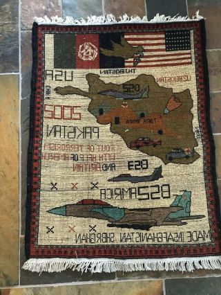 24” X 32” Hand Made Afghan Tribal Wool War Rug Map Flags B52 Tora Bora 4