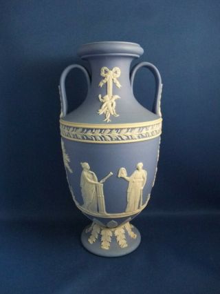 Antique Early 20thc Wedgwood Pale Blue Jasperware 8 Inch Trophy Vase