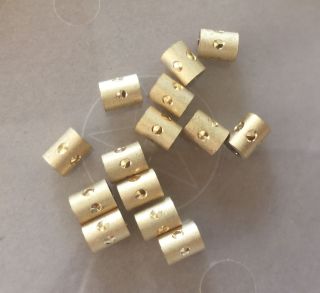 Vintage M.  Haskell Matte Gold Sparkle Dot Orbit Design Tube Cylinder Metal Beads