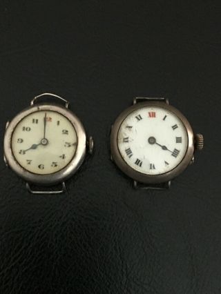 2 X Antique Silver Style Trench Watch Stamped 925.