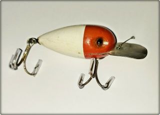 Tough Early Wood Fishathon Dizzy Diver Lure Red White Ok 1940s