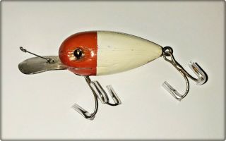 Tough Early Wood Fishathon Dizzy Diver Lure Red White OK 1940s 2