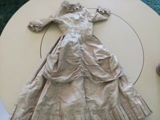 Antique Satin Doll Dress For Porcelain Doll,  Handsewn,  Gathered,  Pleats