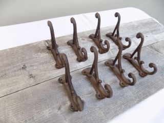 8 Brown Rustic Coat Hooks Antique Style Cast Iron 4.  5 " Wall Double Restoration