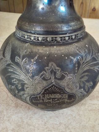 Victorian James Tufts Boston 1895 Bowling Trophy Jug Vase Ornate Silver Plate 3