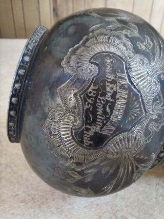Victorian James Tufts Boston 1895 Bowling Trophy Jug Vase Ornate Silver Plate 4
