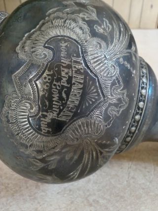 Victorian James Tufts Boston 1895 Bowling Trophy Jug Vase Ornate Silver Plate 5