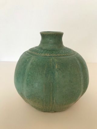 Antique Arts And Crafts Matte Green Gourd Vase Signed