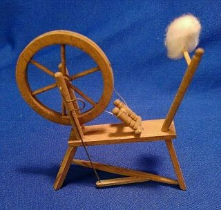 Sonia Messer Antique Spinning Wheel Wood Dollhouse Miniature Decoration Furnitur
