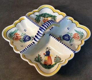 Antique/Vintage French HB Quimper Hand Painted Pottery Relish Dish 2