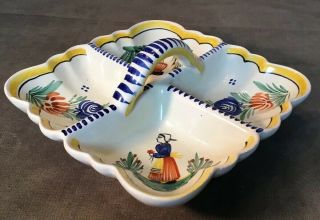 Antique/Vintage French HB Quimper Hand Painted Pottery Relish Dish 4