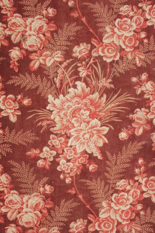 Floral Fabric Antique French Madder Brown Circa 1850 19th Century Material