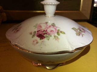 Vintage Antique Pink Cabbage Rose Schumann Germany Covered Dish Candy