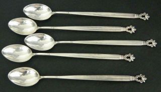 5pc Acorn By Georg Jensen 925 Sterling Silver 7 1/4 " Iced Tea Spoons Old Mark